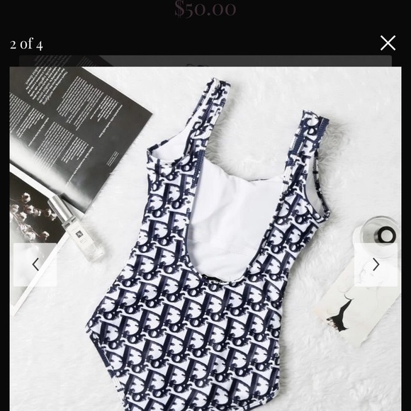 Signature One-Piece Swimsuit Navy and white monogram size XL - Picture 3 of 11